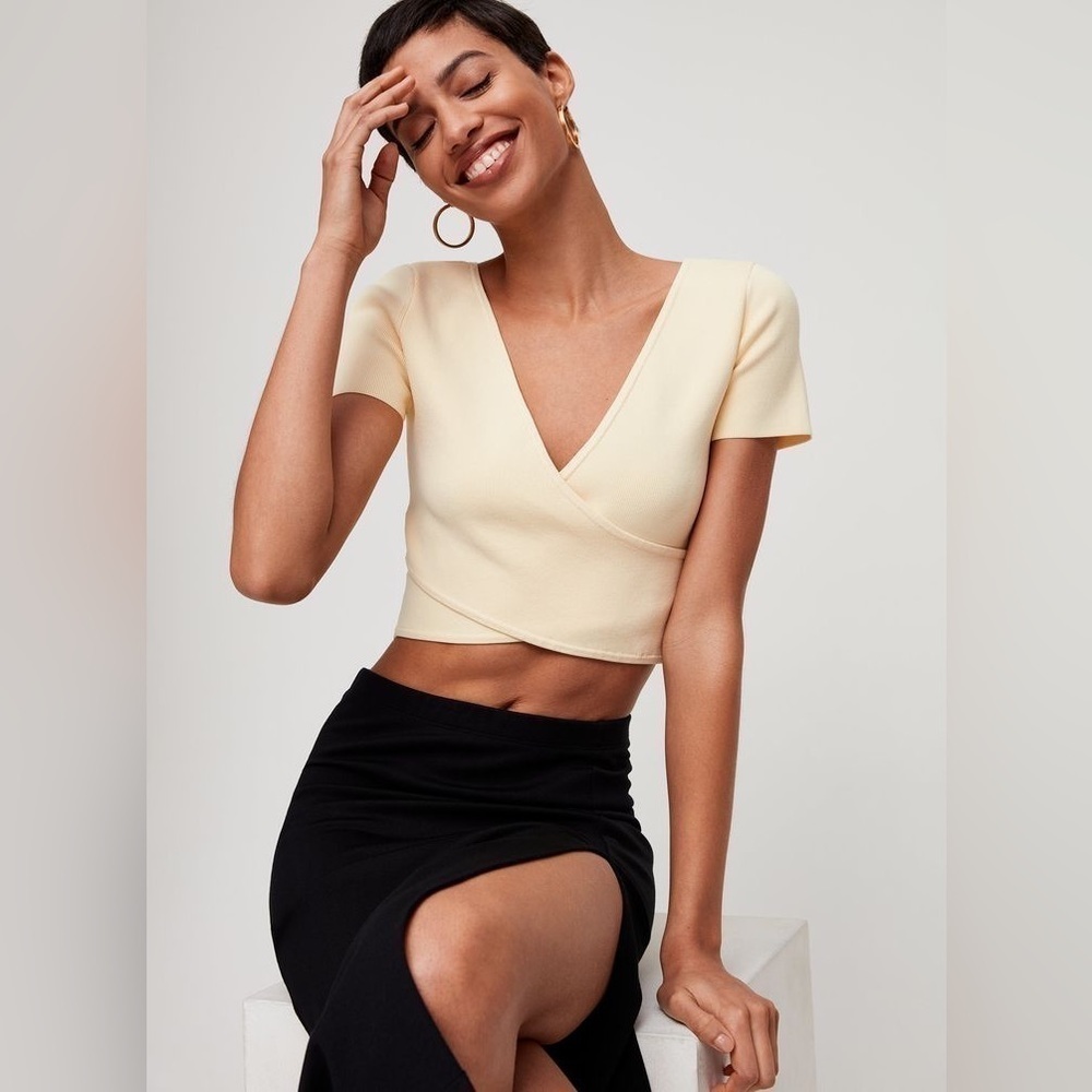 Aritzia Babaton Sculpt Knit Cross-Front Top